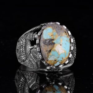 Gerçek Doğal Arizona Turkuaz Taş Yüzük, Camii Detaylı Yüzük, 925 Ayar Gümüş Yüzük - Görsel 5