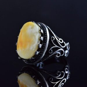 El Yapımı Ham Amber Yüzük, 925 Ayar Gümüş Erkek Yüzüğü, Doğal Şifa Taşı - Görsel 3