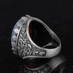 Gerçek Doğal Taş Akuamarin Yüzük - Gül Desenli Yüzük - 925 Ayar Gümüş Yüzük - El Yapımı Büyük Yüzük - Görsel 7