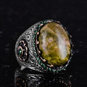 Gerçek Doğal Taş Yüzük - 925 Ayar Gümüş El Yapımı Yüzük (Unakit) - Görsel 5