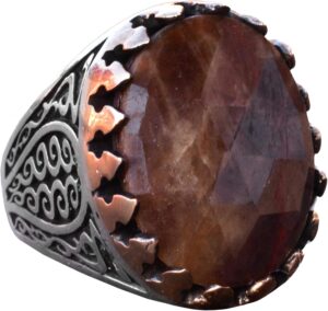 Gerçek Doğal Safir Oval Taş Yüzük - Gümüş Erkek Yüzüğü - Görsel 1