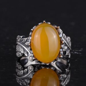 Gerçek Doğal Sarı Akik Taşlı Kadın Yüzüğü, Vintage Bohem Tasarım - Görsel 4