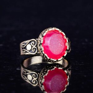 925 Ayar Gümüş Altın Kaplama Yüzük, Gerçek Doğal Druzy Kuvars Taşı ile El Yapımı Kadın Yüzüğü - Görsel 5