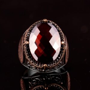 David Yıldızı Yüzüğü, Yapay Taş Yüzük, 925 Ayar Gümüş Süleyman Yüzüğü (Yapay Granat Taşı) - Görsel 5