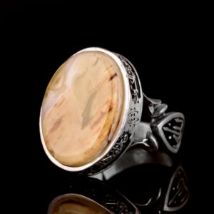Doğal Büyük Oval Kehribar Taş Yüzük, 925 Ayar Gümüş Yüzük Erkekler İçin - Görsel 5