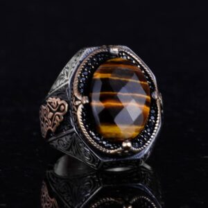El Yapımı Doğal Kaplan Gözlü Taş Yüzük - 925 Ayar Katı Gümüş Erkek Yüzüğü, Cesur Tasarım - Görsel 5