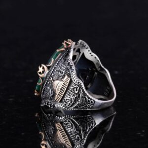 İslami Gümüş Yüzük, Doğal Zümrüt Taşlı Yüzük, 925 Ayar Tam Gümüş Erkek Yüzüğü - Görsel 6