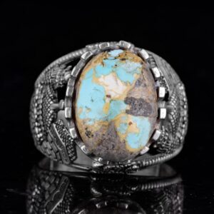 Gerçek Doğal Arizona Turkuaz Taş Yüzük, Camii Detaylı Yüzük, 925 Ayar Gümüş Yüzük - Görsel 4