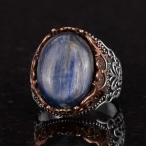 Gerçek Doğal Taş El Yapımı Yüzük - 925 Ayar Gümüş El Yapımı Yüzük - Şık Farklı Yüzük (Kyanit) - Görsel 6