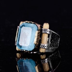 Açık Mavi Yapay Paraiba Taşı Yüzük - 925 Ayar Gümüş El Yapımı Yüzük - Erkek Takısı - Görsel 6