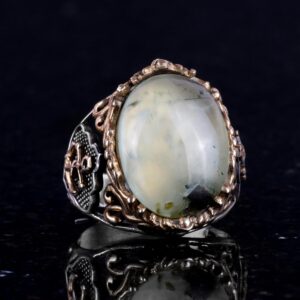 El Yapımı Prehnit Yeşim Taşı Yüzük - Yelkenli Çapa 925 Ayar Katı Gümüş Erkek Yüzüğü - Huzur ve İçgörü Tasarımı - Görsel 5