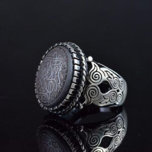 Gerçek Doğal Hematit Taşı Yüzük, İslami Gümüş Yüzük, Erkek Yüzüğü, 925 Ayar Gümüş Yüzük - Görsel 5