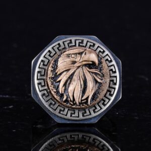 925 Ayar Gümüş Yüzük - Yunan Anahtarı Desenli Erkek Yüzüğü - El Yapımı Yüzük (Kartal) - Görsel 3