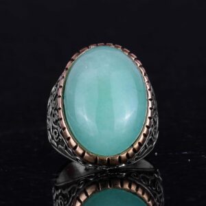 Gerçek Doğal Amazonit Taş Yüzük, 925 Ayar Gümüş Yüzük, Tasarım Gümüş Erkek Yüzüğü - Görsel 3