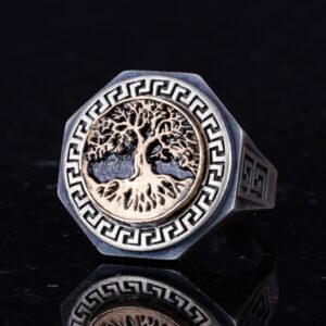 925 Ayar Gümüş Yüzük - Yunan Anahtarı Tasarımı Erkek Yüzüğü - El Yapımı Yüzük (Hayat Ağacı) - Görsel 5