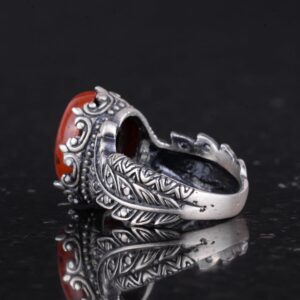 Gerçek Doğal Kırmızı Kan Taşı Taşlı Gümüş Kadın Yüzüğü, Vintage Bohem Tasarım - Görsel 7