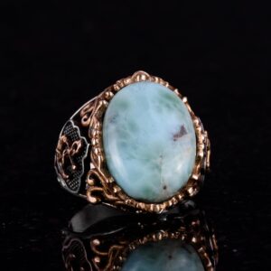 Larimar Taşlı Gümüş Yüzük - Huzur Verici 925 Ayar Katı Gümüş Erkek Yüzüğü - Okyanus Sakinliği Tasarımı - Görsel 5