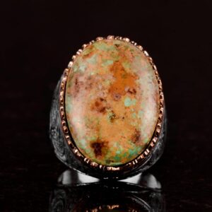 925 Ayar Gümüş Yüzük, Doğal Arizona Turkuaz Taşlı Yüzük - Görsel 3