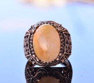 Doğal Altın Rutilli Kuvars Taşı Yüzük - 925 Ayar Gümüş Sultan Yüzüğü - Görsel 8