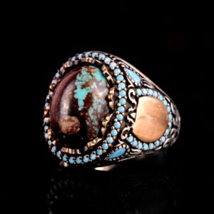 Gerçek Doğal Arizona Turkuaz Taş Yüzük, Minimalist Yüzük, 925 Ayar Gümüş Erkek Yüzük - Görsel 4