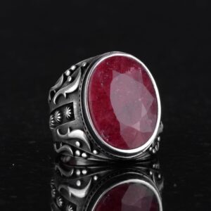 Doğal Yakut Taşlı Yüzük, 925 Ayar Sert Gümüş Yüzük Erkekler İçin, Farklı Yüzük - Görsel 5