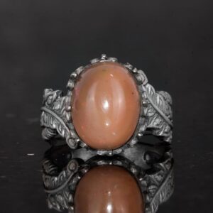 El Yapımı 925 Ayar Gümüş Erkek Yüzük Doğal Opal Taşı - Yaprak Desenli İfadeli Yüzük - Görsel 4