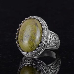 El Yapımı Unakite Taş Yüzük - 925 Ayar Sert Gümüş Erkek Yüzük - Sanatsal Tasarım - Görsel 3