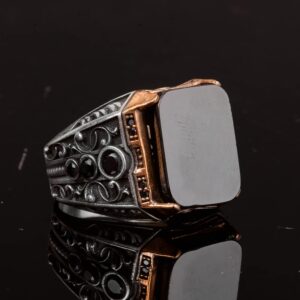 Gerçek Doğal Obsidyen Taş Yüzük, 925 Ayar Gümüş Erkek Yüzüğü - Görsel 3