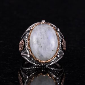 Gerçek Doğal Ay Taşı Taş Yüzük, 925 Ayar Katı Gümüş Erkek Yüzüğü, Ay Işığı Tasarımı - Görsel 4