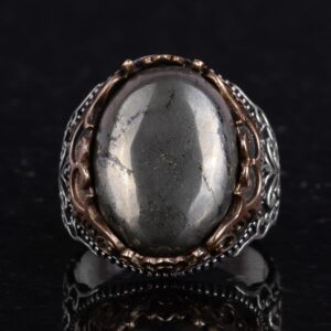 Gerçek Doğal Taş El Yapımı Yüzük - 925 Ayar Gümüş El Yapımı Yüzük - Şık Farklı Yüzük (Pirita) - Görsel 4