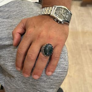 Gerçek Doğal Yosunlu Akik Taş Yüzük - Gül Desenli Yüzük - 925 Ayar Gümüş Yüzük - El Yapımı Büyük Yüzük - Görsel 3