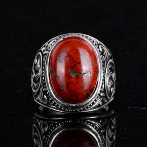 Doğal Kırmızı Kan Taşı Yüzük - 925 Ayar Gümüş Yüzük Erkekler İçin, Tasarım Erkek Gümüş Yüzük - Görsel 4