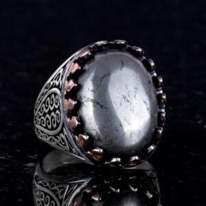 925 Ayar Katı Gümüş Erkek Yüzük Doğal Taşlarla - El Yapımı Zarafet (Pirit Taşı) - Görsel 3