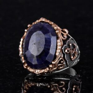 Doğal Mavi Safir Taşlı Yüzük, Denizci İskelesi Yüzüğü 925K Katı Gümüş Erkek Yüzüğü - El Yapımı Zarafet - Görsel 5