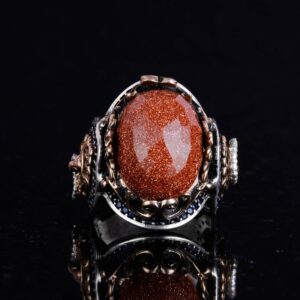 Kahverengi Güneş Taşı Yapay Taş Yüzük, 925K Gümüş Erkek Yüzük, Aslan Sembol Yüzüğü, Gümüş Modaya Uygun Erkek Yüzük - Görsel 4