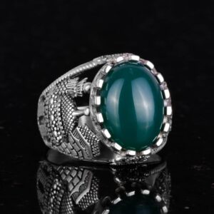 İslami Doğal Jade Taş Yüzük - Sakin 925 Ayar Gümüş Erkek Yüzük - Uyum ve Refah Tasarımı - Görsel 5