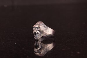 925 Ayar Gümüş Yüzük - 925 Ayar Gümüş Kızgın Goril Baş Yüzüğü - El Yapımı Hayvan Damga Yüzüğü erkekler için - Görsel 5