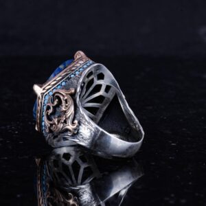 925 Ayar Gümüş Yüzük, Doğal Sodalit Taşı ile, El Yapımı Erkek İfadeli Yüzük, Vintage Tasarım - Görsel 7