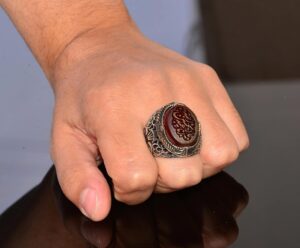 Doğal Akik Taşlı İslami Yüzük - 925 Ayar Gümüş Erkek Takısı - Görsel 7