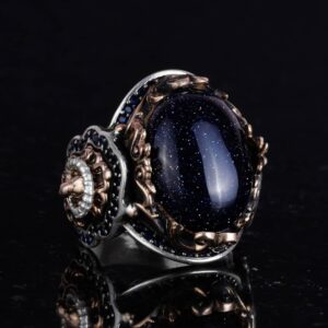 Hayvan Gümüş Yüzük, Mavi Güneş Taşı Üretilmiş Yüzük, 925 Ayar Gümüş Erkek Yüzük, Şık El Yapımı Gümüş Yüzük - Görsel 4