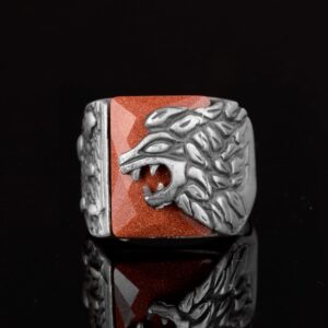 Sterling Gümüş Erkek Aslan Hayvan Yüzüğü - Yapay Goldstone Taşı ile El Yapımı - Görsel 2