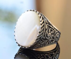 925 Ayar Gümüş Yüzük - Gerçek Doğal Sedef Taş Yüzük - Görsel 3