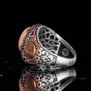 Erkekler için 925 Ayar Gümüş Yüzük - Gerçek Doğal Opal Taşı ile El Yapımı Sultan Desenli Tasarım - Görsel 7
