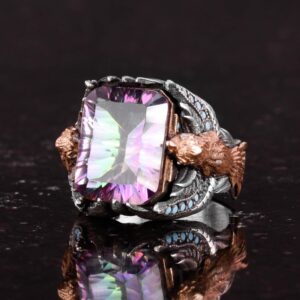 Erkekler için El Yapımı 925 Ayar Gümüş Eagle Yüzük, Oluşturulmuş Mystic Topaz ile - Güç ve Özgürlüğün Sembolü - Görsel 6