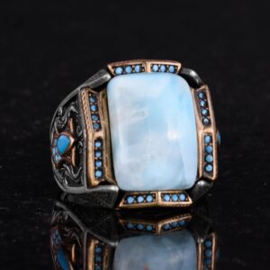 Gerçek Doğal Taş Yüzük - El Yapımı Yüzük - 925 Ayar Gümüş Yüzük (Larimar) - Görsel 5