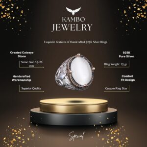 925 Ayar Gümüş Yüzükler Premium Üretilmiş Taşlarla (Beyaz Kedi Gözlü Üretilmiş Taş) - Görsel 5