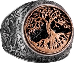 Ağaç Hayatı Yüzüğü - 925 Ayar Gümüş Yüzük Erkekler İçin - Doğa Severler Yüzükleri - Görsel 1