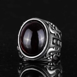 925 Ayar Gümüş Yüzük, Doğal Granat Taşı Yüzük Erkekler İçin, Özel Yüzük - Görsel 5