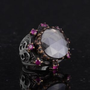 Gerçek Doğal Dumanlı Kuvars Taşlı Yüzük - 925 Ayar Gümüş Yüzük - Sultan Yüzüğü - Görsel 5