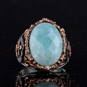 Denizci Çapa Gümüş Yüzük, Doğal Taş Yüzük Erkekler İçin, 925 Ayar Gümüş Yüzük, (Amazonit) - Görsel 4